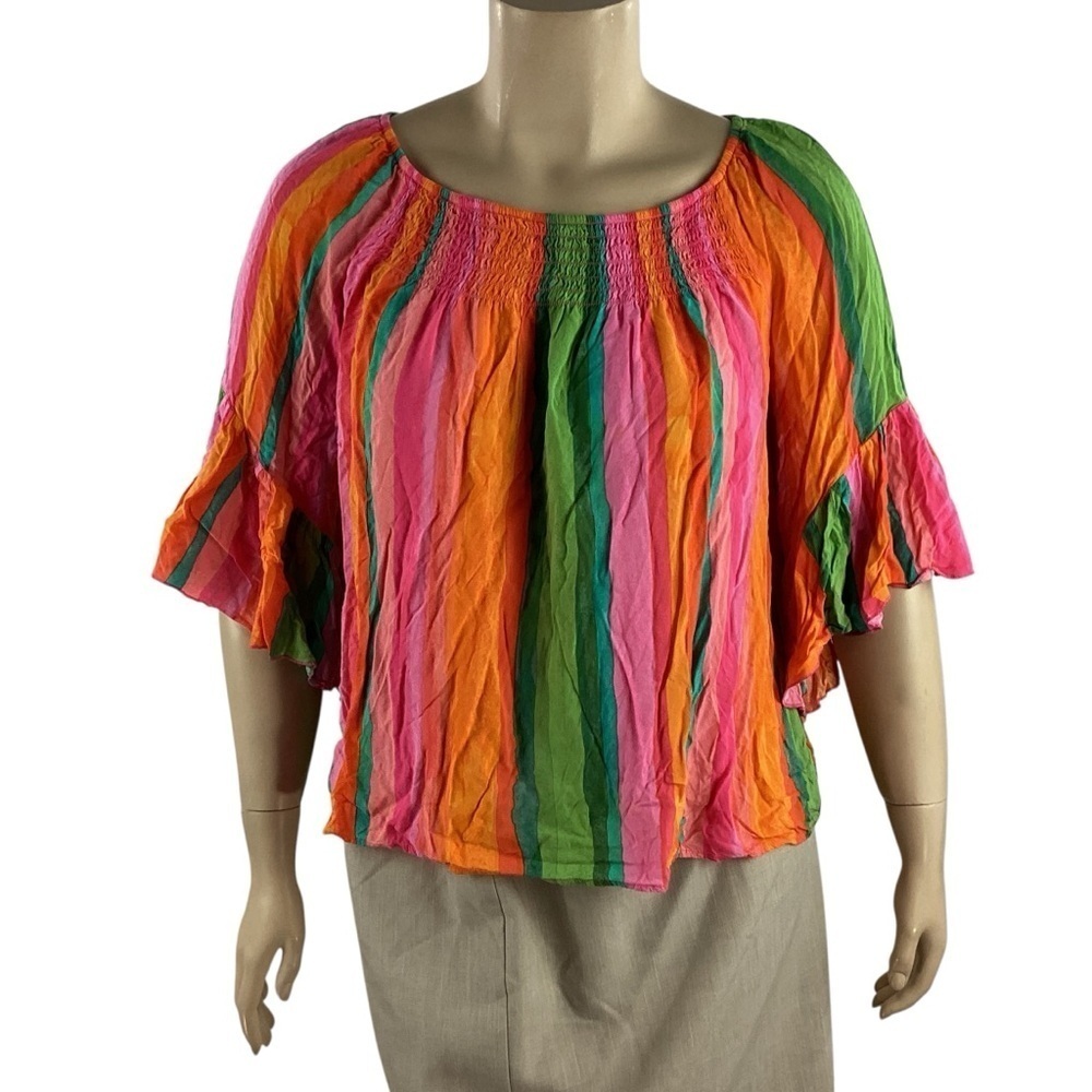 Cato Multicolor Striped Ruffle Sleeve Blouse Size XL